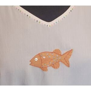 Art to Wear Embroidered Goldfish Top XL Sleeveless Festival Retro EUC